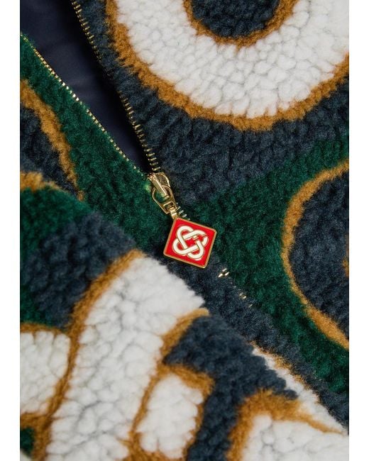 Casablanca Green Logo-Monogrammed Hooded Fleece Jacket for men