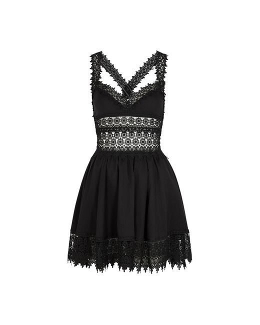 Charo Ruiz Black Marilyn Lace-Trimmed Cotton-Blend Mini Dress, Dress