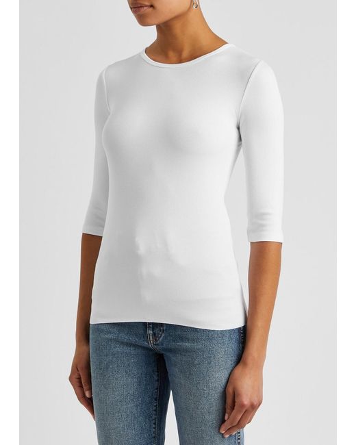 Vince White Ribbed Stretch-jersey Top