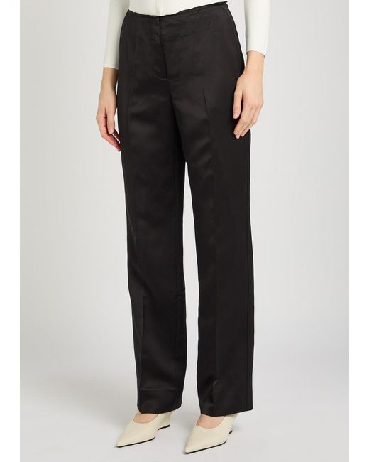 Totême Black Raw-Edged Straight-Leg Satin Trousers
