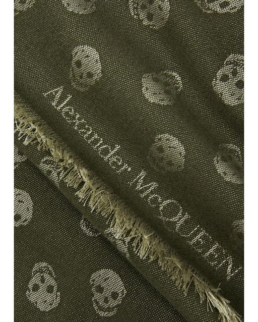 Alexander McQueen Green Skull-intarsia Wool-blend Scarf for men