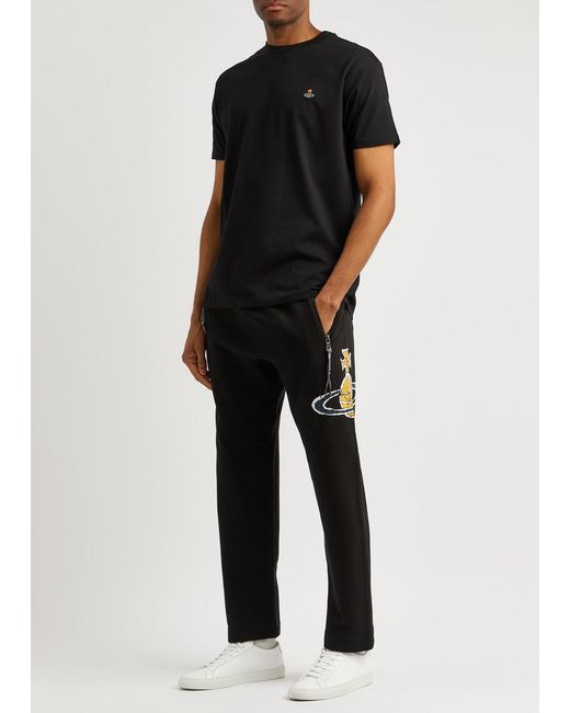 Vivienne Westwood Black Time Machine Logo Cotton Sweatpants for men