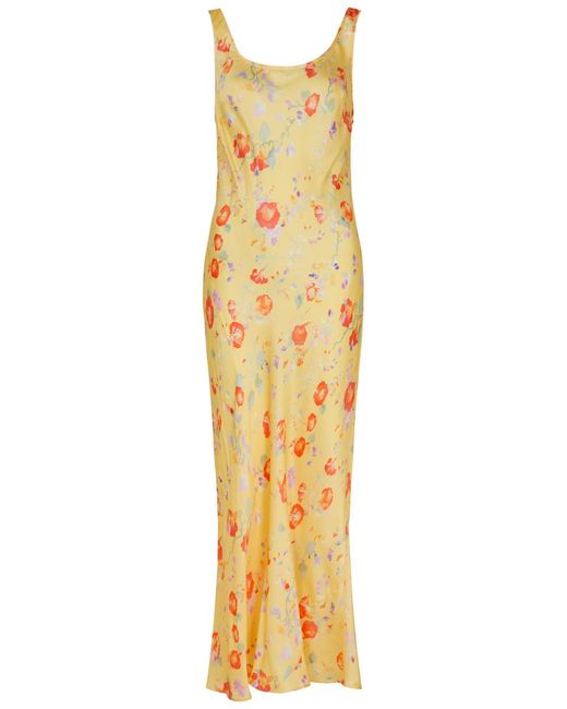 Rixo Metallic Bondi Floral-Print Satin Midi Slip Dress
