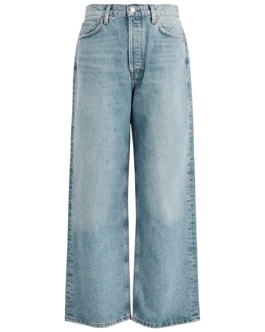 Agolde Blue Low Slung Baggy Distressed Wide-Leg Jeans