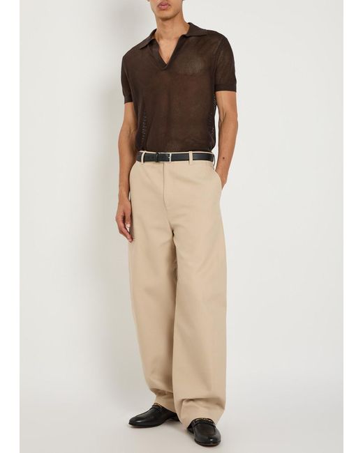 Tom Ford Brown Crochet-Knit Sheer Cotton And Silk-Blend Polo Shirt for men