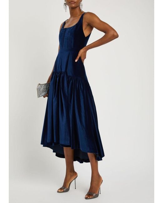 Alice + Olivia Blue Diana Structured Velvet Midi Dress
