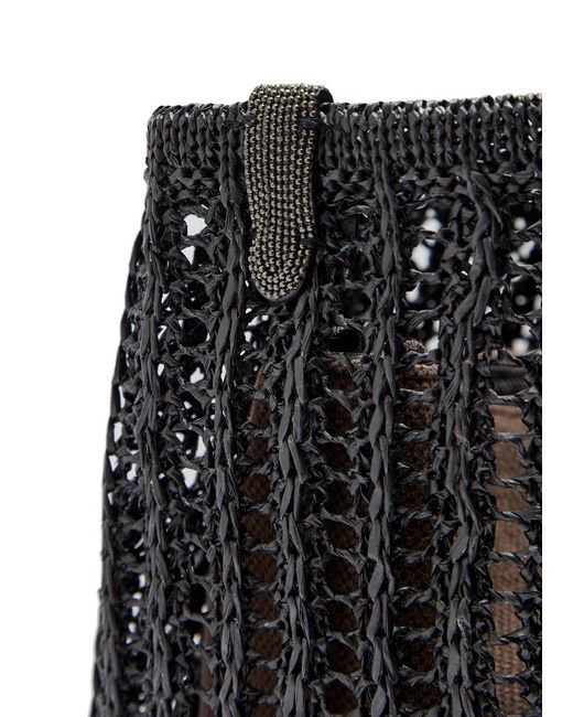 Brunello Cucinelli Black Medium Raffia Tote Bag