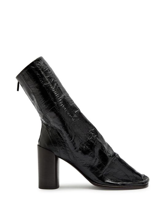 Lemaire Black Glove 90 Crinkled Glossed Leather Ankle Boots