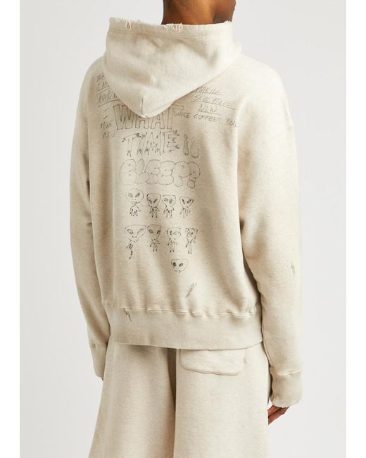 Maison Mihara Yasuhiro Natural Printed Distressed Hooded Cotton Sweatshirt for men