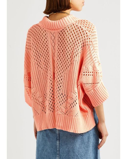 Free People Pink To The Point Pointelle-Knit Polo Top