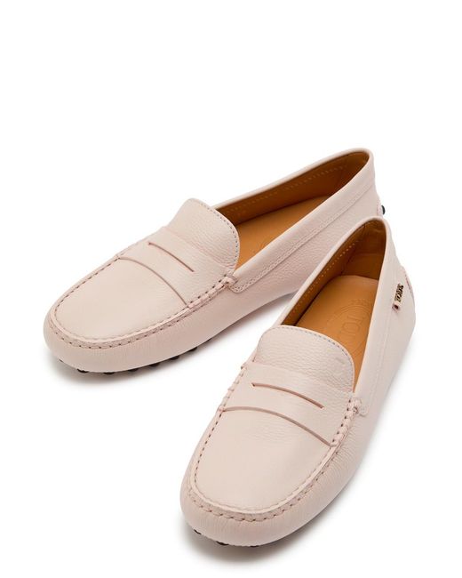 Tod's Pink Gommino Grained Leather Loafers