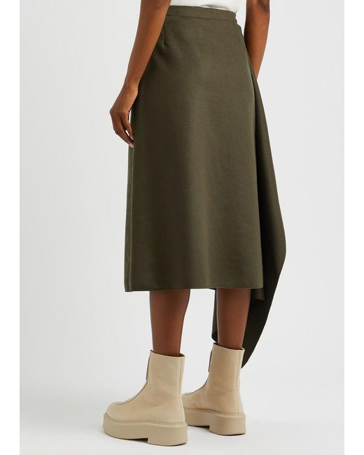 Moncler Green Draped Wool-blend Midi Wrap Skirt