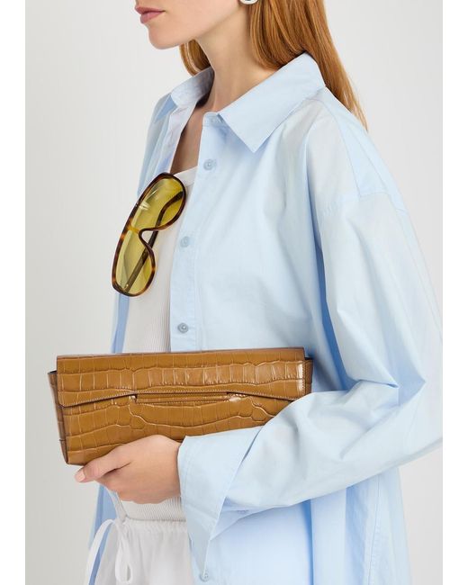 Totême  Brown Crocodile-Embossed Leather Clutch