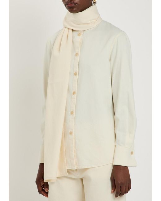 Another Tomorrow Natural Scarf-Effect Chambray Blouse