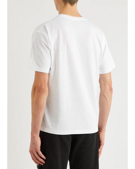 Stone Island White Reflective Logo-Print Cotton T-Shirt for men