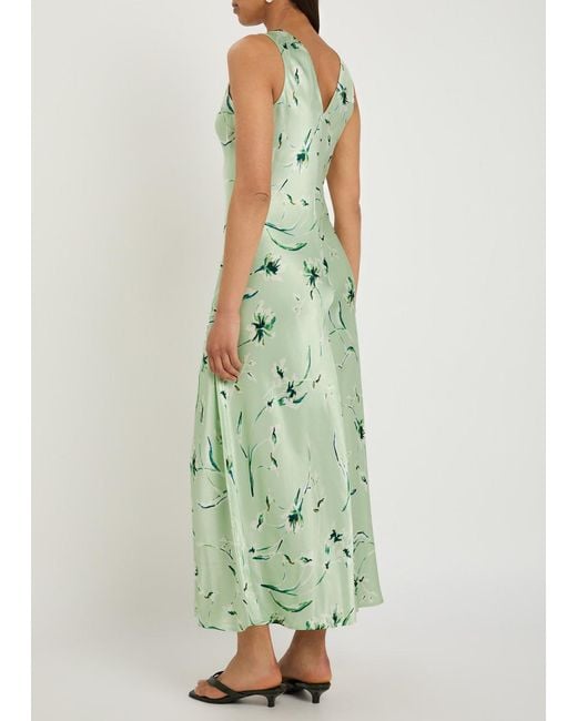 Rails Green Camellia Floral-Print Satin-Crepe Midi Dress