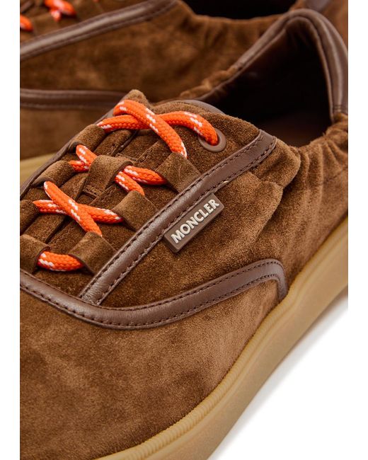 Moncler Brown Vera Leisure Leather-Trim Suede Sneakers for men