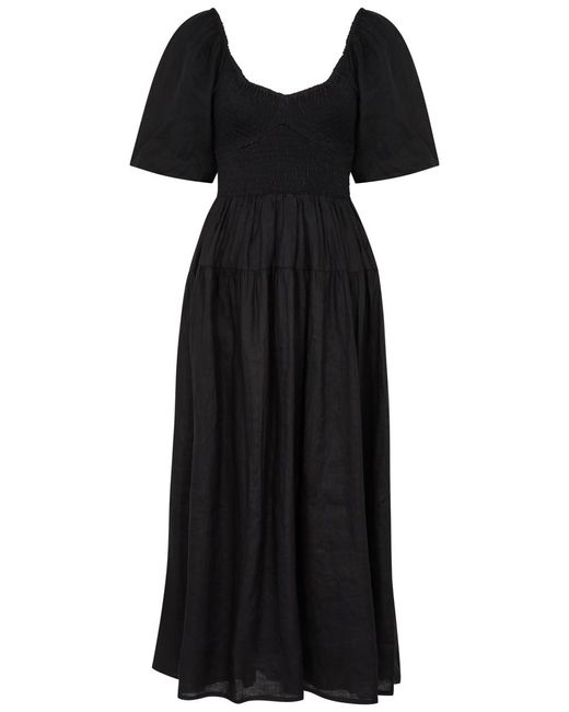 Faithfull The Brand Black Rosarico Linen Midi Dress