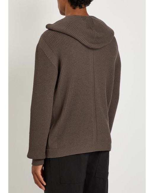 Rick Owens Brown Hooded Zip-Through Ribbed-Wool Jumper for men