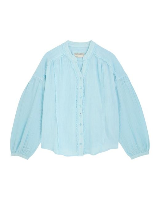 Free People Blue Valley Double Cloth Cotton Blouse