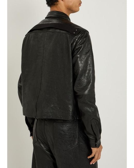 Rick Owens Black Alice Studded Grained Leather Jacket for men