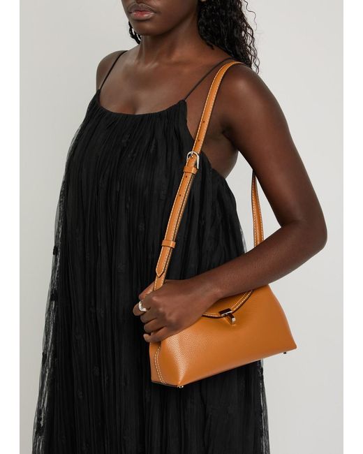 Totême  Brown T-Lock Grained Leather Clutch