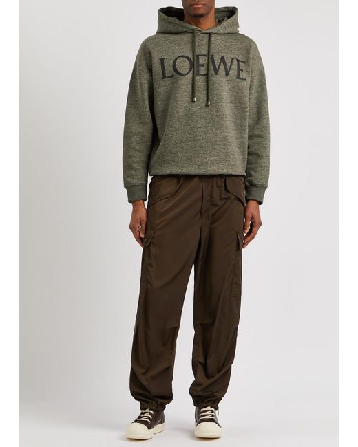 Loewe Green Logo-print Hooded Cotton Sweatshirt for men