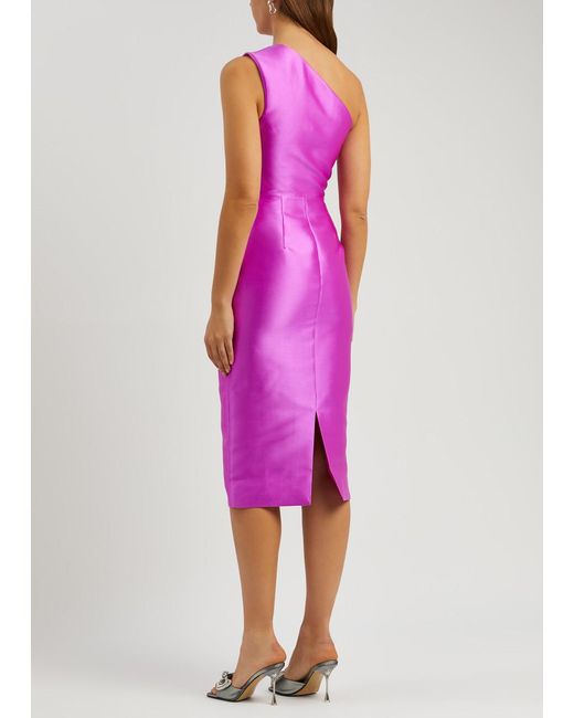 Solace London Pink Orla One-shoulder Satin Midi Dress