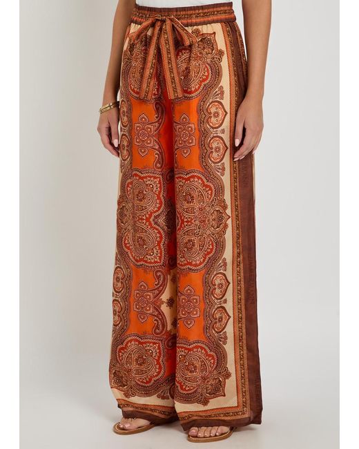Zimmermann Orange Mohan Wide-Leg Silk Trousers