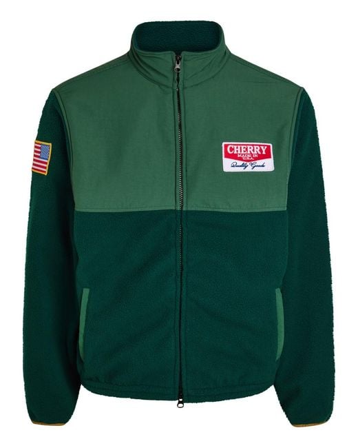 CHERRY LA Green Racing Appliquéd Panelled Fleece Jacket for men