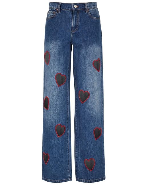 Alice + Olivia Blue Alice + Olivia Karrie Heart Cut-out Straight-leg Jeans