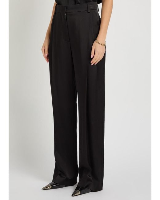 Stella McCartney Black Pleated Straight-Leg Satin Trousers