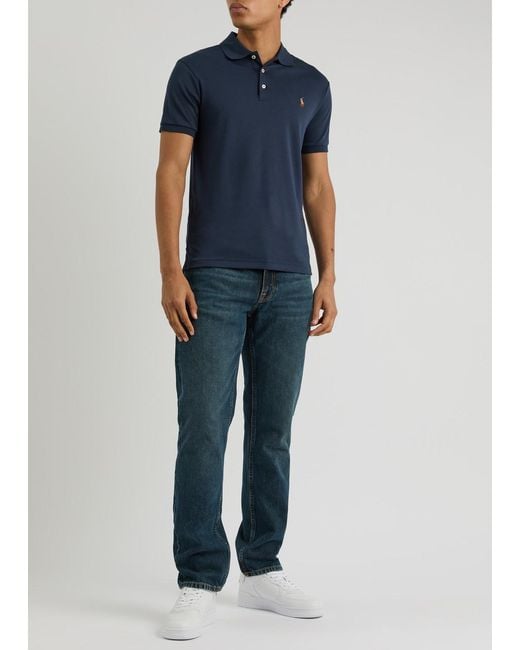 Polo Ralph Lauren Blue Slim Pima Cotton Polo Shirt, Shirt, Split Sides for men