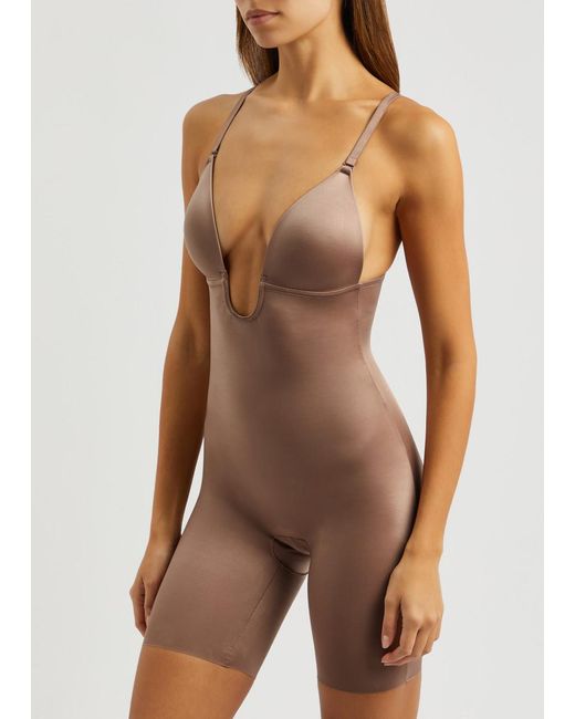 Spanx Brown Suit Your Fancy Open-bust Mid-thigh Bodysuit