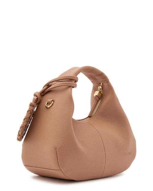 Ganni Brown Hobo Mini Grained Leather Top Handle Bag