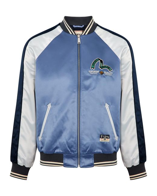 Evisu Blue Souvenir Satin Varsity Jacket for men