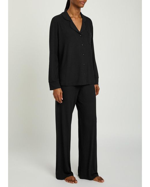 Skims Black Ribbed Stretch-Modal Pyjama Set