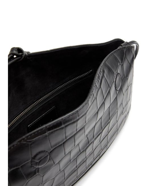 Staud Black Eve Crocodile-Effect Leather Clutch