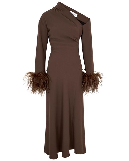 16Arlington Brown Adelaide Feather-trimmed Maxi Dress