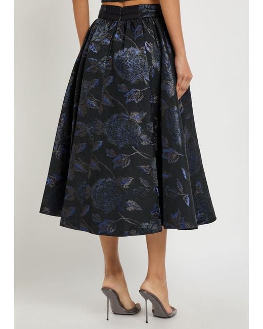 Alice + Olivia Blue Nilda Floral-Jacquard Woven Midi Skirt