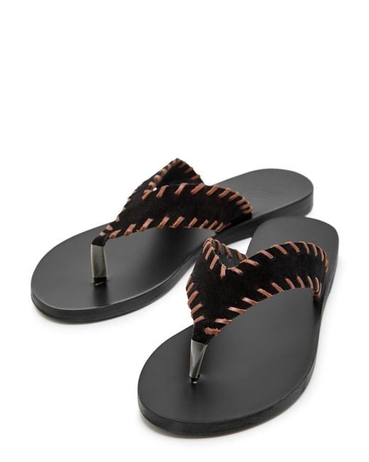 Ancient Greek Sandals Black Charys Whipstitch Suede Flip Flops