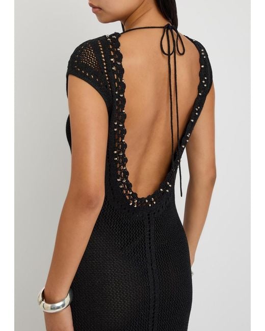 Isabel Marant Black Metaya Bead-Embellished Crochet Maxi Dress