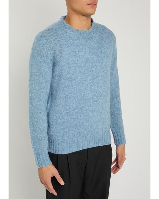 NN07 Blue Knit Wool-Blend Jumper for men