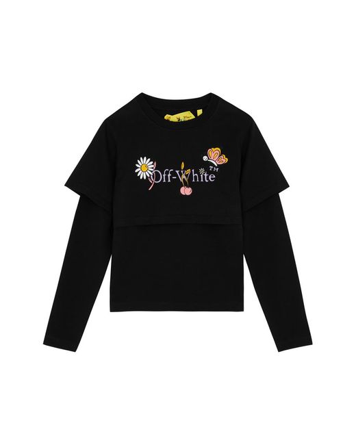 Off-White c/o Virgil Abloh Black Off- Kids Funny Flowers Printed Layered Cotton Top (4-10 Years) for men