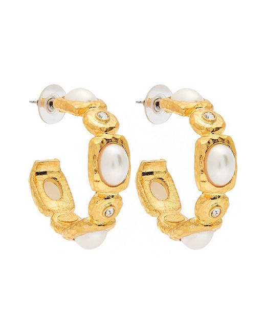 Kenneth Jay Lane Metallic Faux-Embellished 22Kt-Plated Hoop Earrings