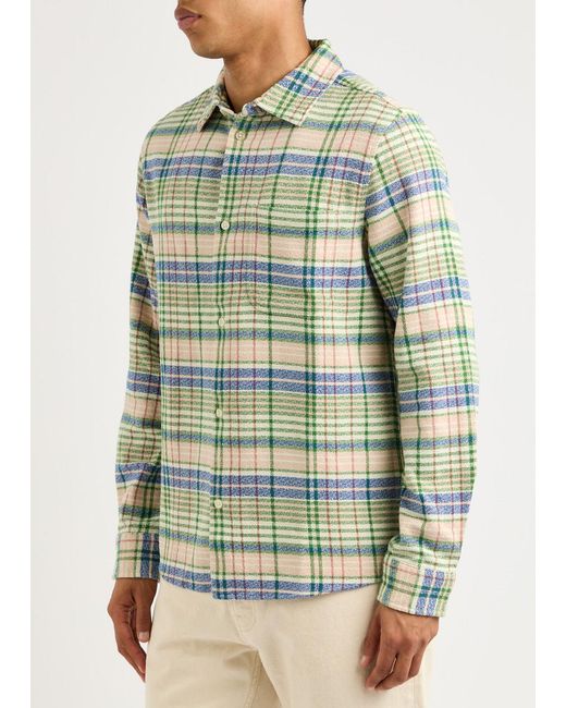 Les Deux Green Kash Checked Cotton Shirt for men