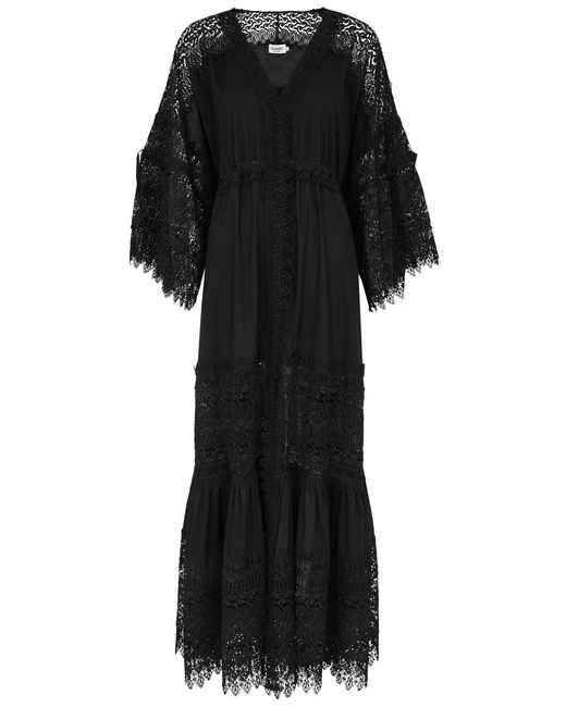 Charo Ruiz Black Margherita Lace-trimmed Cotton-blend Maxi Dress