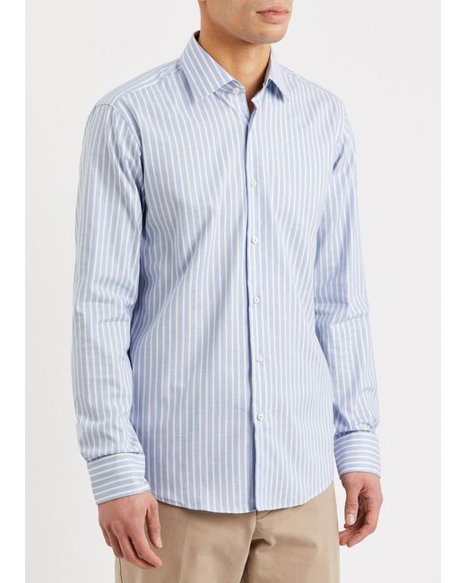 Boss Blue Striped Stretch-Cotton Shirt for men