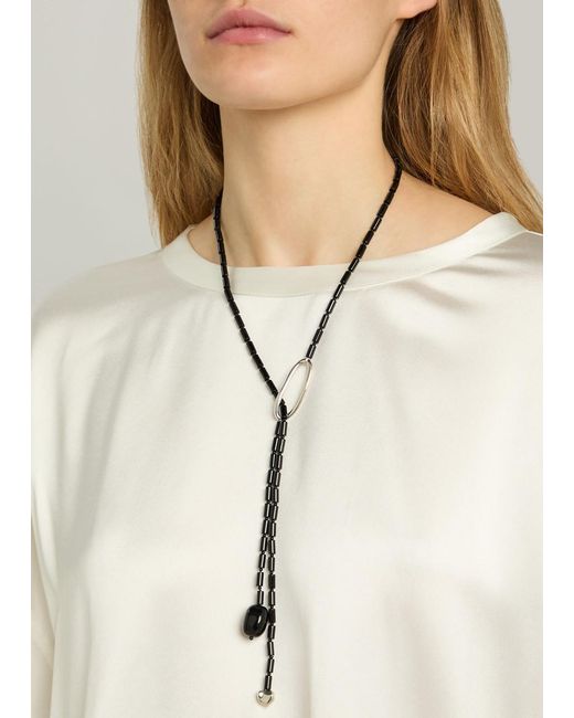 Agmes Black Annaya Lariat Sterling Beaded Necklace