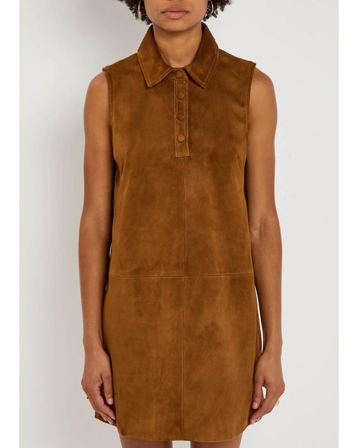 FRAME Brown The Suede City Shift Mini Dress
